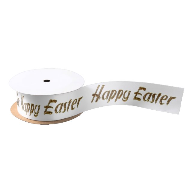 Happy Easter Gold Glitter Text Typography Elegant Satin Ribbon (Spool)