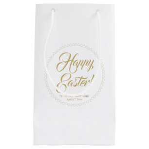 Happy Easter gold hearts border custom script cute Small Gift Bag