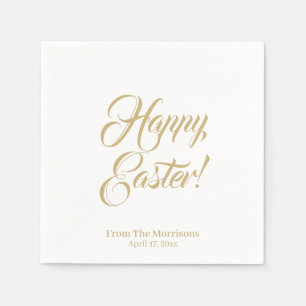 Happy Easter gold white custom script elegant cute Napkins