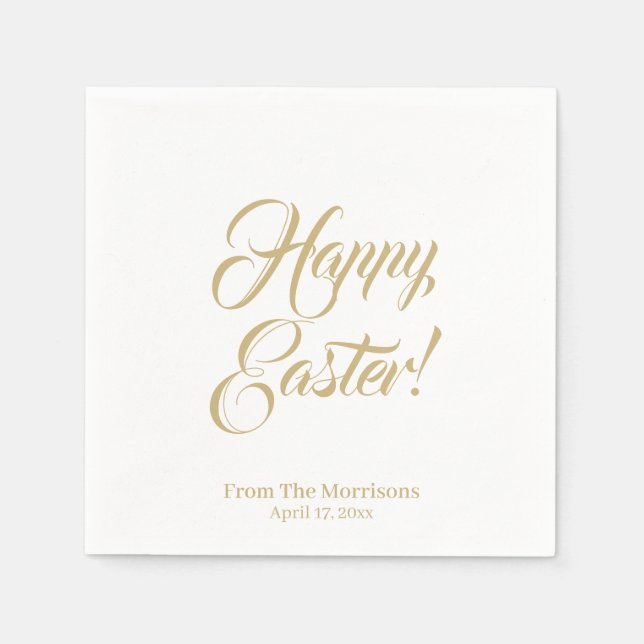 Happy Easter gold white custom script elegant cute Napkins (Front)