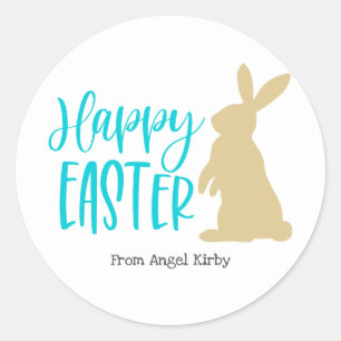 Happy Easter Golden Rabbit silhouette, Classic Round Sticker