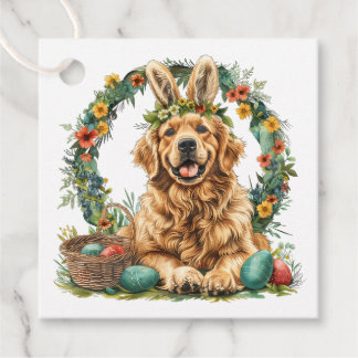Happy Easter Golden Retriever Dog Bunny Ears Favor Tags