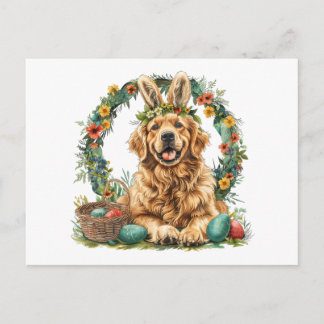 Happy Easter Golden Retriever Dog Bunny Ears Postcard