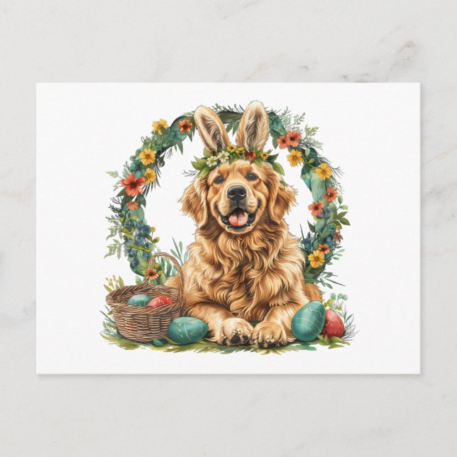 Happy Easter Golden Retriever Dog Bunny Ears Postcard (Front)