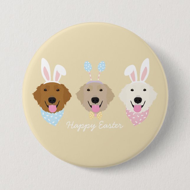 Happy Easter Golden Retriever Dogs Button (Front)