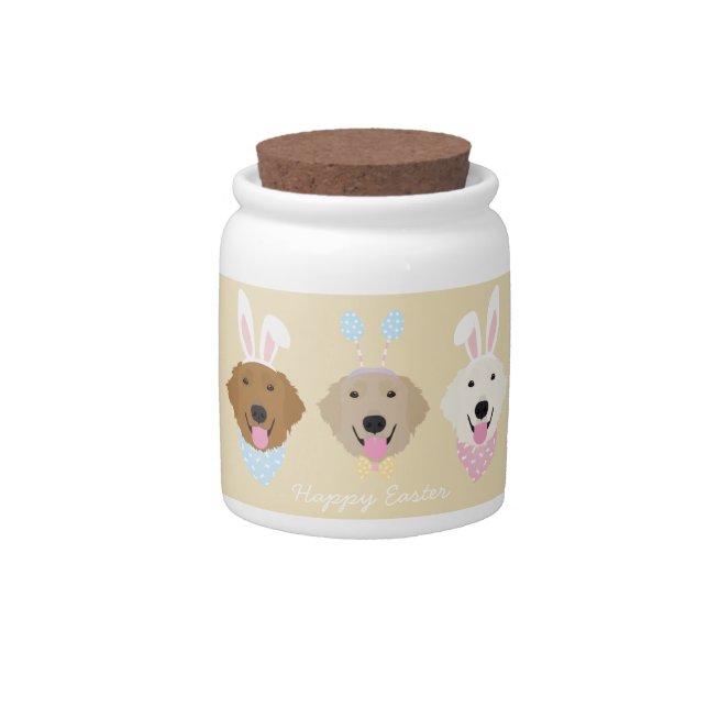 Happy Easter Golden Retriever Dogs Candy Jar (Front)