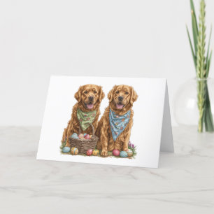 Happy Easter Golden Retriever Dogs Easter Basket Holiday Card