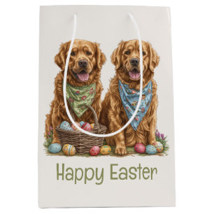 Happy Easter Golden Retriever Dogs Easter Basket Medium Gift Bag