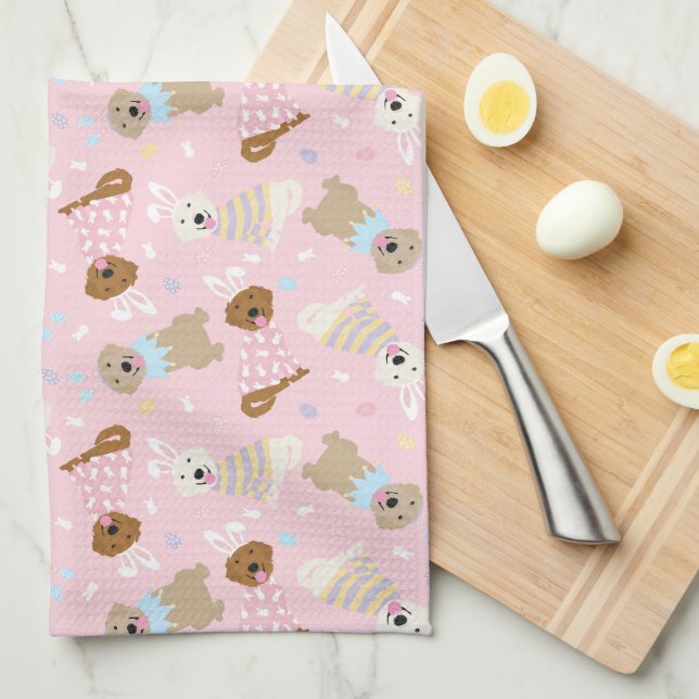 Happy Easter Golden Retriever Dogs Kitchen Towel (Quarter Fold)
