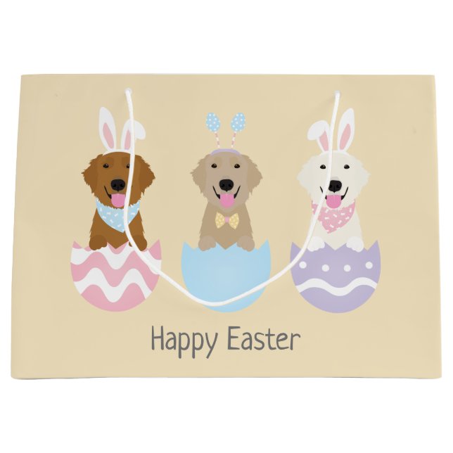 Happy Easter Golden Retriever Dogs Large Gift Bag (Front)