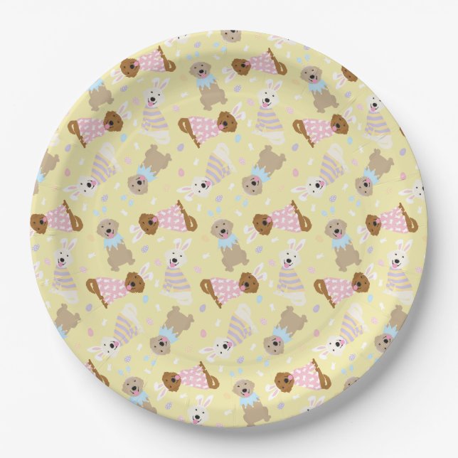 Happy Easter Golden Retriever Dogs Paper Plates (Front)