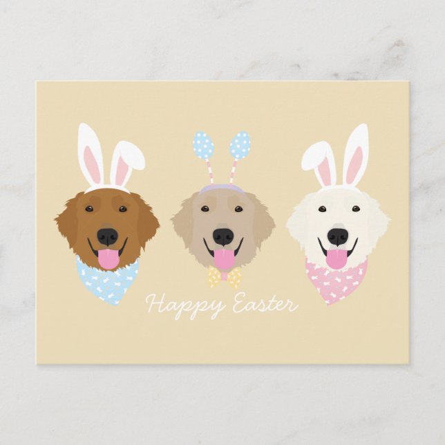 Happy Easter Golden Retriever Dogs Postcard (Front)