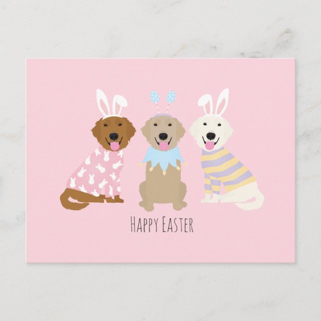 Happy Easter Golden Retriever Dogs Postcard (Front)