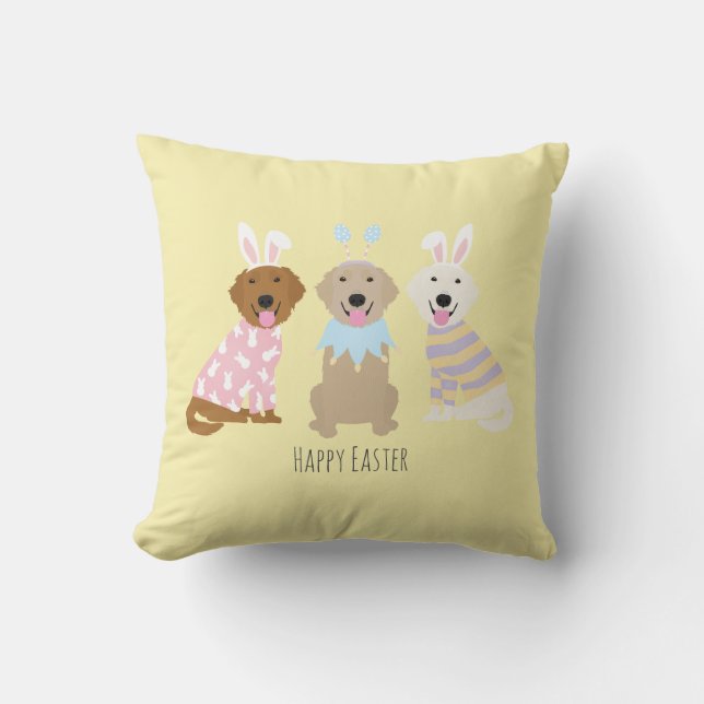 Happy Easter Golden Retriever Dogs Throw Pillow (Front)