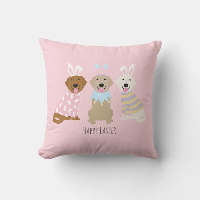 Happy Easter Golden Retriever Dogs Throw Pillow (Front)