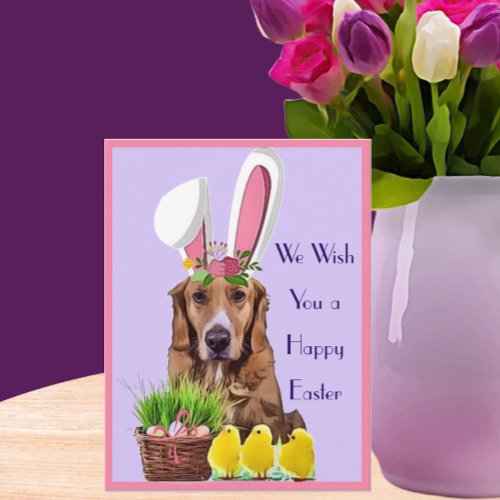 Happy Easter Golden Retriever with Chicks and Eggs Postcard