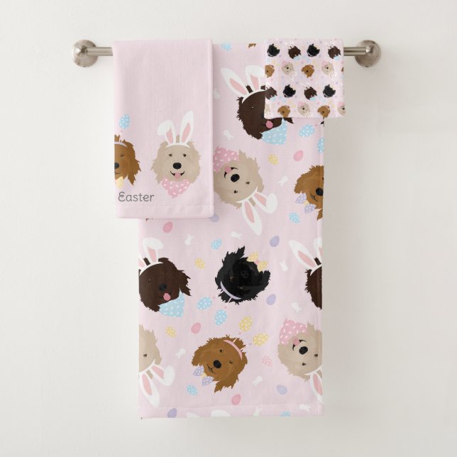 Happy Easter Goldendoodle Dogs Bath Towel Set (Insitu)