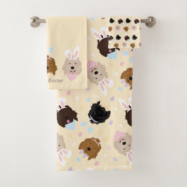 Happy Easter Goldendoodle Dogs Bath Towel Set (Insitu)