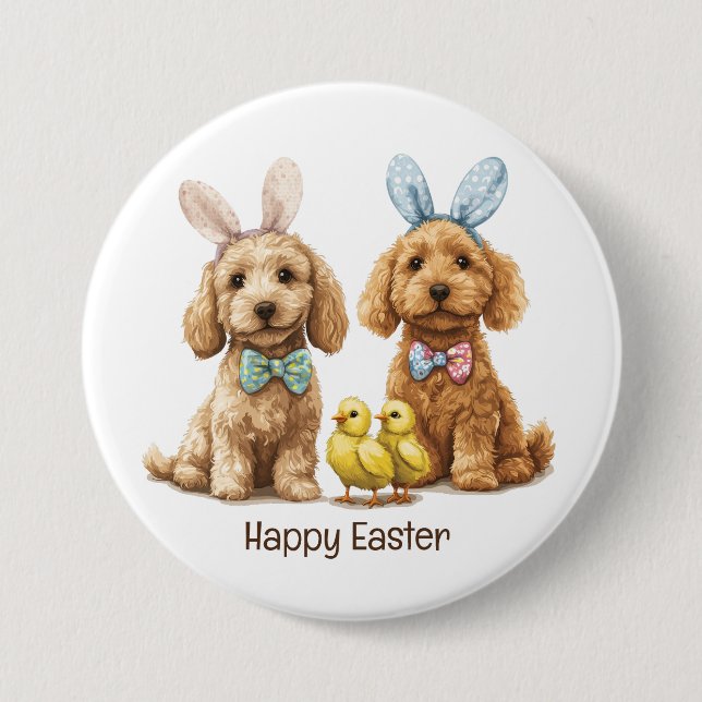 Happy Easter Goldendoodle Dogs Button (Front)