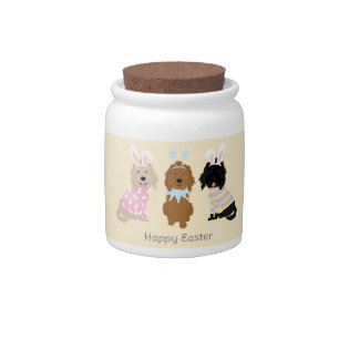 Happy Easter Goldendoodle Dogs Candy Jar