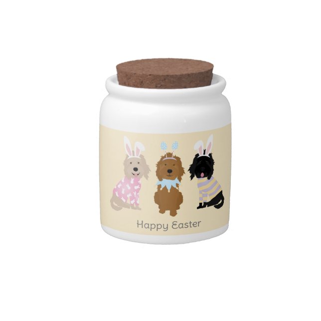 Happy Easter Goldendoodle Dogs Candy Jar (Front)