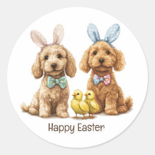 Happy Easter Goldendoodle Dogs Classic Round Sticker
