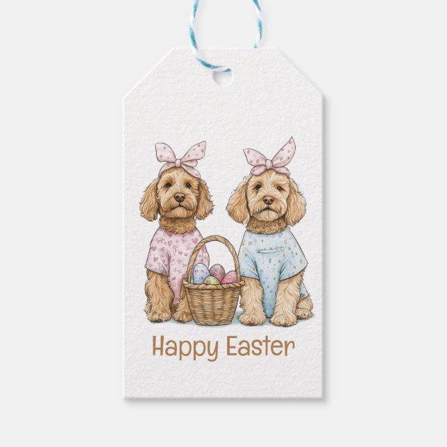 Happy Easter Goldendoodle Dogs Gift Tags (Front)