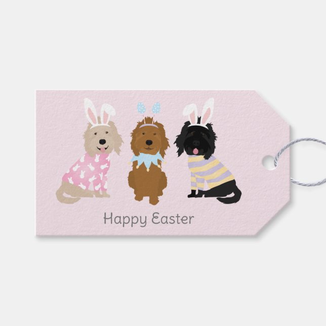 Happy Easter Goldendoodle Dogs Gift Tags (Front (Horizontal))