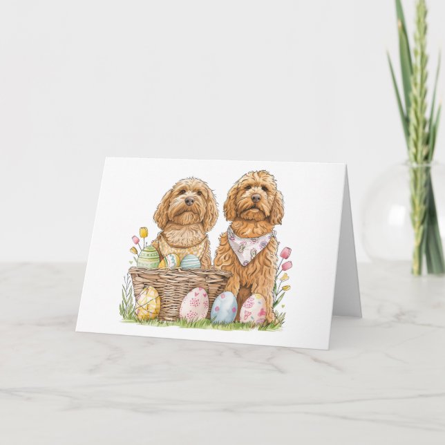 Happy Easter Goldendoodle Dogs Holiday Card (Front)