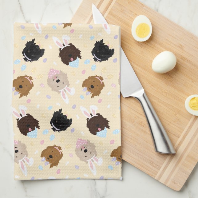 Happy Easter Goldendoodle Dogs Kitchen Towel (Quarter Fold)