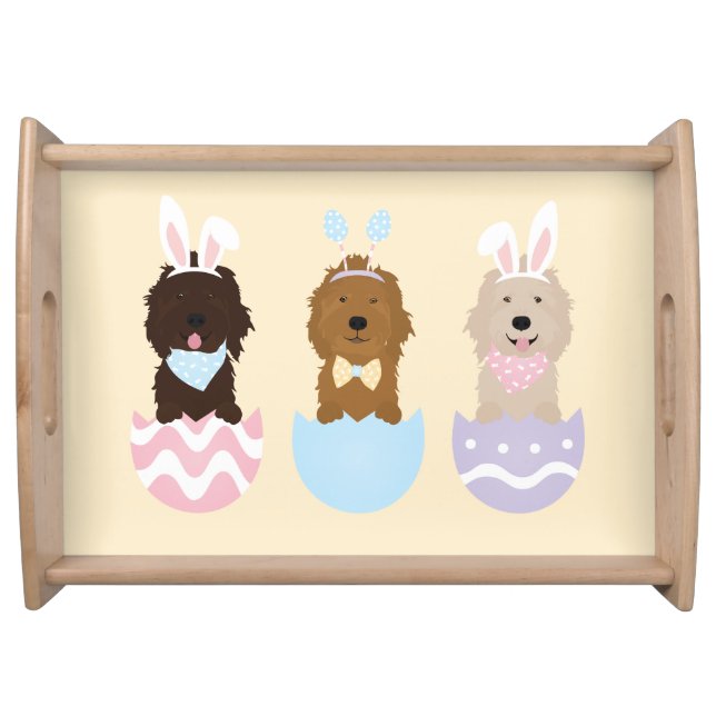 Happy Easter Goldendoodle Dogs Serving Tray (Front)