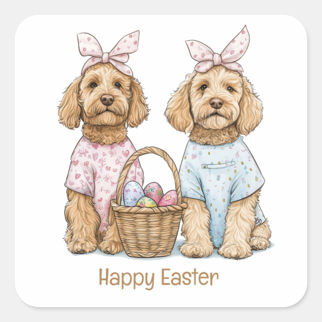Happy Easter Goldendoodle Dogs Square Sticker (Front)