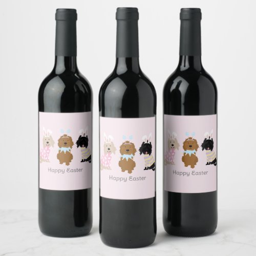 Happy Easter Goldendoodle Dogs Wine Label