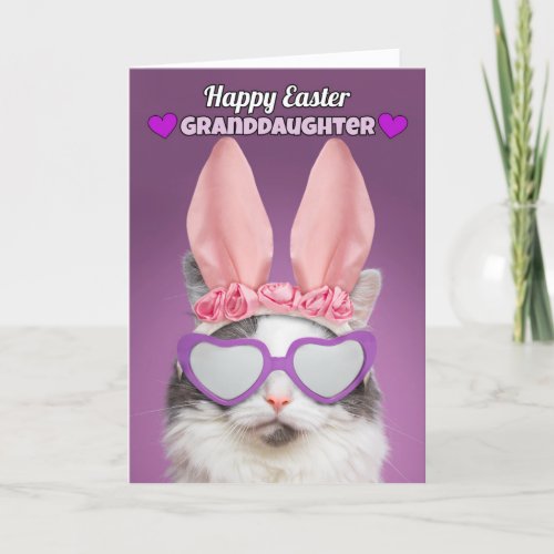 Happy Easter Granddaughter Cat in Bunny Ears Humor Holiday Card