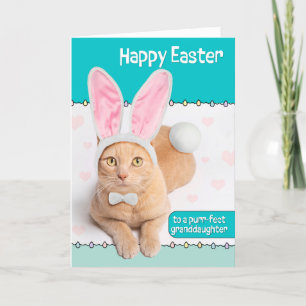 Happy Easter Granddaughter Cute Ginger Cat Bunny Holiday Card