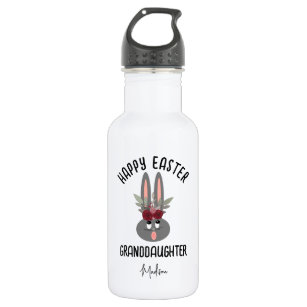  Happy Easter Granddaughter Pink Bunny Monogram Stainless Steel Water Bottle