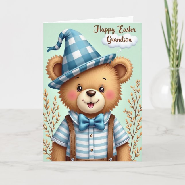Happy Easter Grandson Bear Card (Front)
