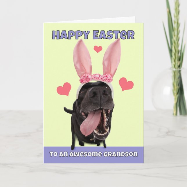 Happy Easter Grandson Dog in Bunny Ears Humor Holiday Card (Front)