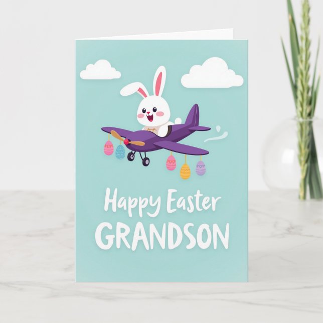 Happy Easter Grandson Rabbit Card (Front)