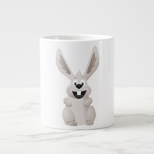 "HAPPY EASTER " GRAY BUNNY GIANT COFFEE MUG (Front)