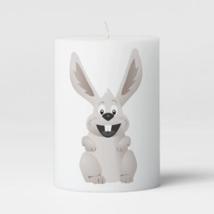 "HAPPY EASTER " GRAY BUNNY PILLAR CANDLE