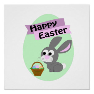 Happy Easter! Gray Bunny Poster