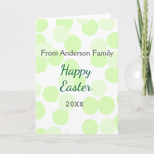 Happy Easter gray green polka dots family name Card (Front)