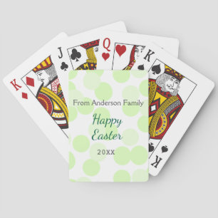 Happy Easter gray green polka dots family name Poker Cards