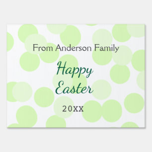 Happy Easter gray green polka dots family name Sign