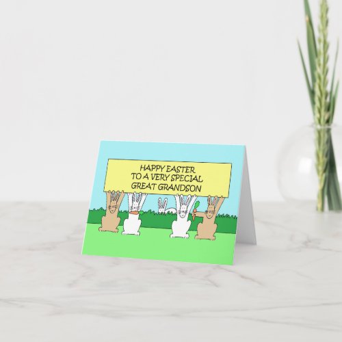 Happy Easter Great Grandson Cartoon Bunnies Card