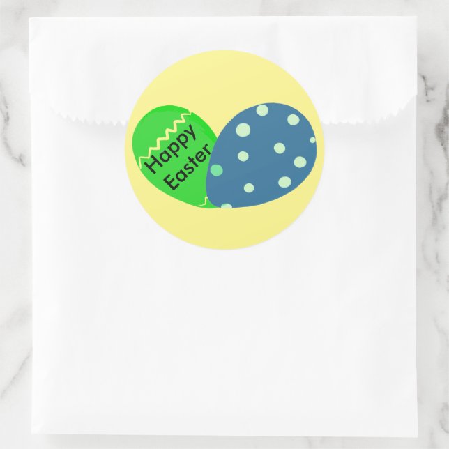 Happy Easter Green Blue Easter Eggs Classic Round Sticker (Bag)