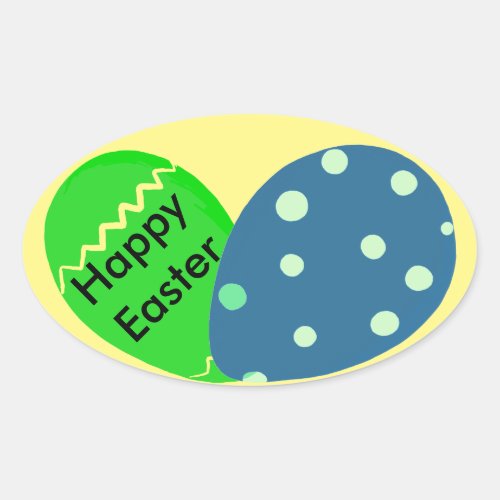 Happy Easter Green Blue Easter Eggs Oval Sticker