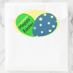 Happy Easter Green Blue Easter Eggs Oval Sticker