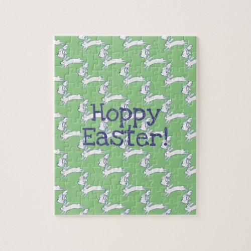 Happy Easter Green Blue White Bunny Rabbits Fun Jigsaw Puzzle